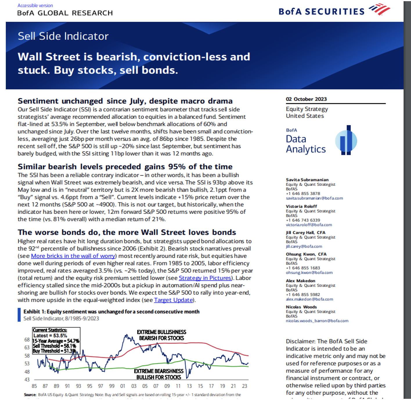 Screenshot of B of A Global Research Newsletter