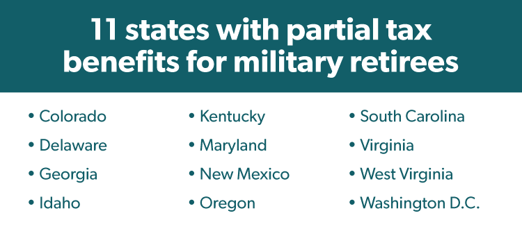 States with partial tax benefits for military retirees