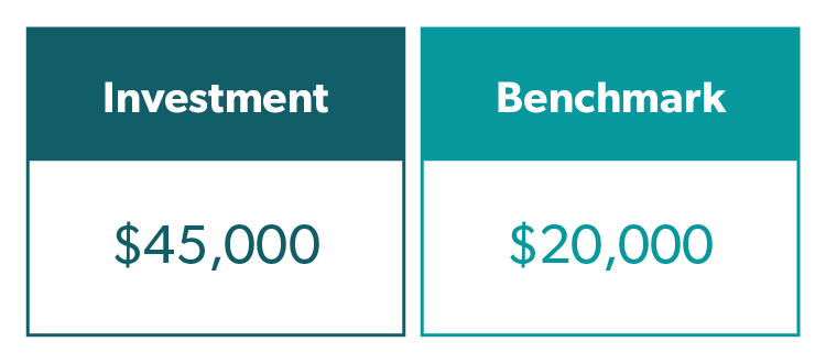 Investment $45,000. Benchmark $20,000
