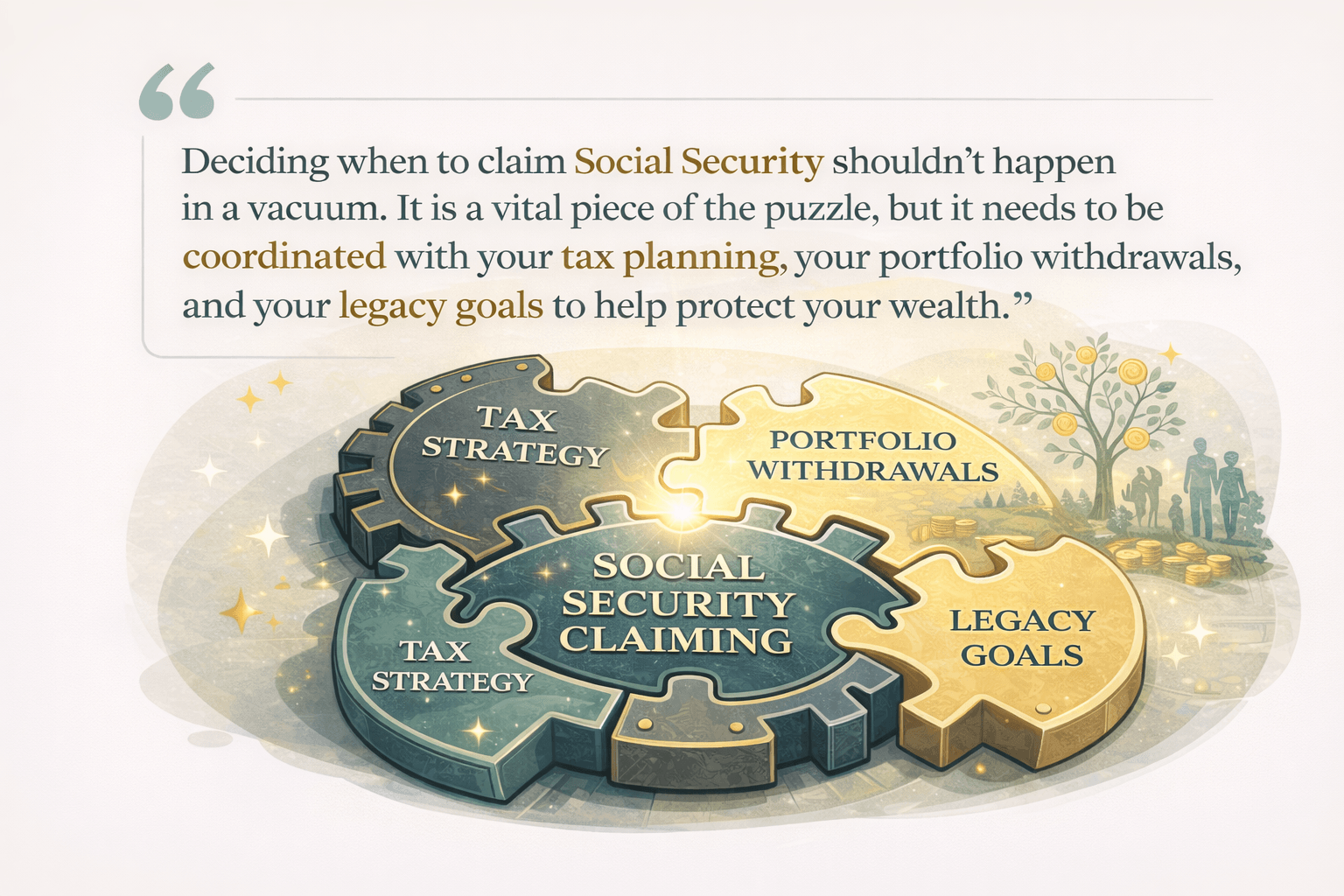 Quote "Deciding when to claim Social Security shouldn't happen in a vacuum. It is a vital piece of the puzzle, but it needs to be coordinated with your tax planning, your portfolio withdrawals, and your legacy goals to truly protect your wealth."